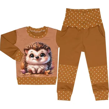 Tepláková souprava - Puntík hnědá - ježek (bez kapuce) Velikost: 122