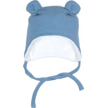 Čepice Čepička s oušky zimní VAFLE - Světle modrá s fleecem Velikost: XXS