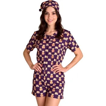 Dámský overall Overal krátký s čepičkou Rozárka P50 medvídek fialový Barva: Fialová, Velikost: M