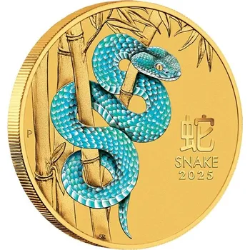 Perth Mint Australian Lunar Series III zlatá mince 1/10oz 2025 Year of the Snake barvená