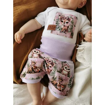 Komplet - Bodyčko a kraťásky Zvířátka na levandulové Velikost: 56