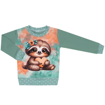 Mikina bez kapuce - Puntík minerál - lenochod srdce Velikost: 86