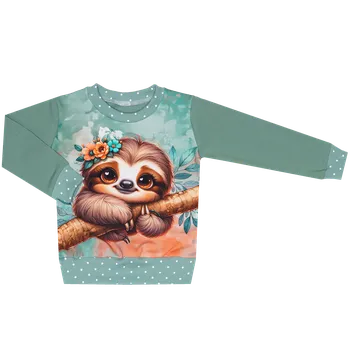 Mikina bez kapuce - Puntík minerál - lenochod na větvi Velikost: 92