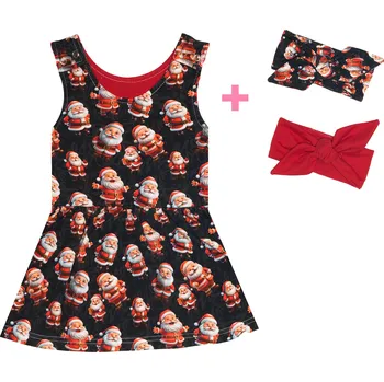 Dívčí šaty Komplet - Laclové šatičky s čelenkami - Vánoce ( Santa ) Velikost: 128