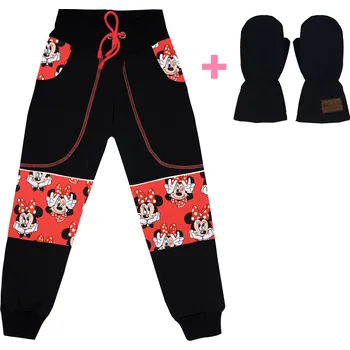 Chlapecké kalhoty Komplet - Softshellové kalhoty s fleecem - Minnie a černé rukavice Velikost: 116