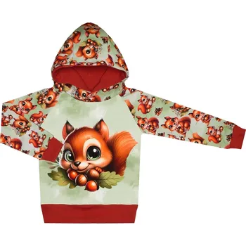 Mikina s kapucí - Veverky - panel veverka s žaludy Velikost: 110