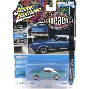 autíčko Oldsmobile 442 W-30 1967 modrá 1:64 - Johnny Lightning Oldsmobile 442 W30 - sběratelský model autá 1/64