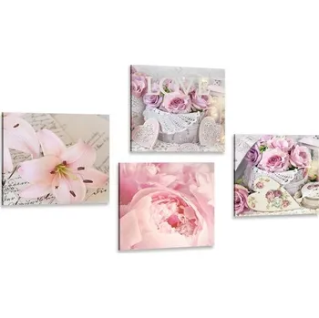 Obraz Dovido Set obrazů vintage košíky s květinami