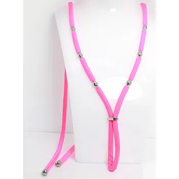 Náhrdelník Podprsenkový Náhrdelník Nerezové Korálky - Růžová