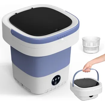 Pračka Mini pračka, 12l 2v1 kempingová pračka malá s vyjímatelným sušicím košem, 3 režimy hloubkového čištění, přenosná mini pračka, cestovní pračka na spodní prádlo, dětské oblečení (fialová) [energetická třída E]