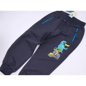 Tepláky Kugo LT1501 modré s dinosaurem velikost oblečení - děti: 122