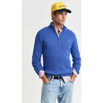 Pánský svetr SVETR GANT COTTON CABLE HALF ZIP RICH BLUE