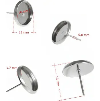 Materiál na výrobu šperku Náušnicové komponenty s lůžkem 8-12mm - 1Ks+B - 10mm / Nerez SL / 1Ks
