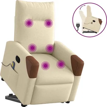 Křeslo Zvedací masážní polohovací křeslo krémové textil Krémová3324018