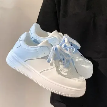 Dámská obuv Dámské kožené tenisky se silnou podrážkou Barva: Modrá, Velikost: 36