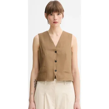 Dámská vesta Lněná vesta Marc O'Polo zelená barva, jednořadá, 504095281007 81X, vel. 40