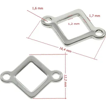 Materiál na výrobu šperku Ocelový konektor kosočtverec - 1ks - 16mm / Nerez SL