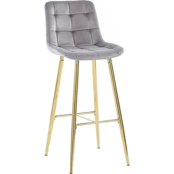 Barová židle Nábytek PEGAS s.r.o. Šedá sametová barová židle zlatý rám H2-FX