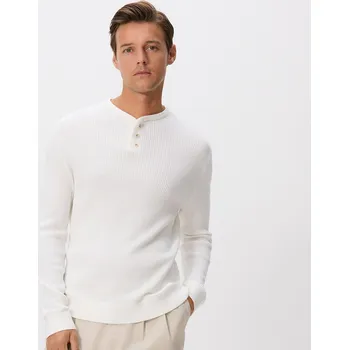 Pánský svetr Reserved - Henley svetr - krémová - 029FR-01X - 029FR-01X-L