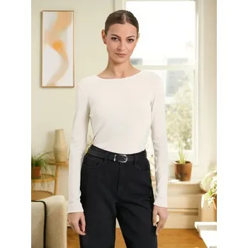 Dámské oblečení Sinsay - Tričko s dlouhými rukávy - krémová - 470EU-01X - 470EU-01X-S