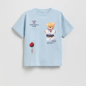 Dívčí tričko Reserved - Bavlněné tričko s potiskem - bleděmodrá - 520FT-05X - 520FT-05X-158