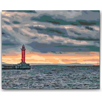 Malování podle čísel - Červený maják Velikost: 30x40cm, Rámování: Pouze srolované plátno