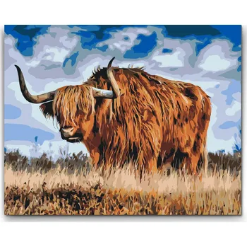 Malování podle čísel - Býk na pastvě Velikost: 30x40cm, Rámování: Pouze srolované plátno