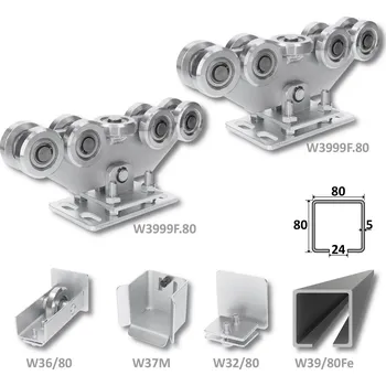 Pohon brány sada pro nesenou bránu W Set 80/Fe - sada pro posuvnou samonosnou bránu, C profil černý 80 x 80 x 5 mm, 6 m, 2 x vozík 9-kolečkový, kapsa, kolo, uzávěr profilu