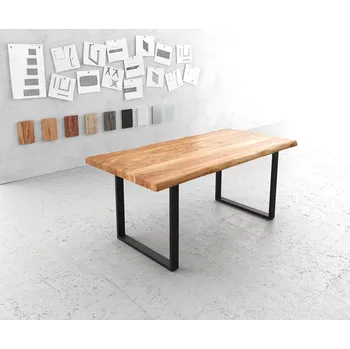 Jídelní stůl DELIFE Jídelní stůl Edge 180x90 XL akácie přírodní tenká podnož černá Live-Edge