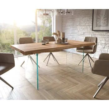Jídelní stůl DELIFE Jídelní stůl Edge 180x90 XL akácie přírodní sklo Live-Edge