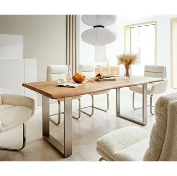 Jídelní stůl DELIFE Jídelní stůl Edge 180x90 XL akácie přírodní nerezová ocel úzký Live-Edge