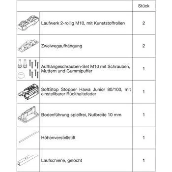 HAWA Junior 100/Zsada kování pro dřevo, pojezdová kolejnice 2200mm stříbrná elox