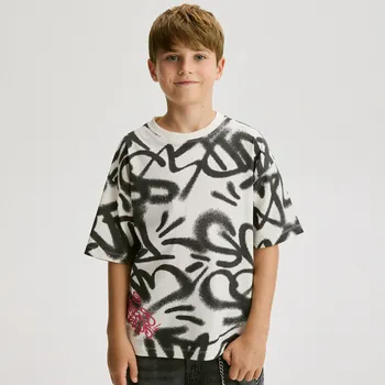 Reserved - Bavlněné tričko s potiskem - krémová - 045FH-01X - 045FH-01X-152