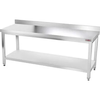 Dílenský stůl DASgastro Nerezový pracovní stůl se spodní policí a zadním lemem - 1,6 x 0,6 m