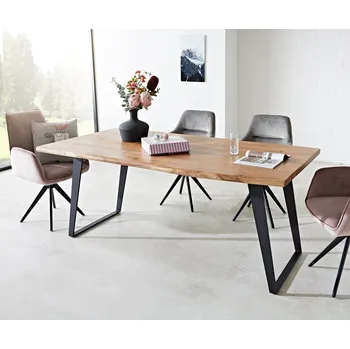 Jídelní stůl DELIFE Jídelní stůl Edge 180x90 XL akácie přírodní kov šikmý Live-Edge