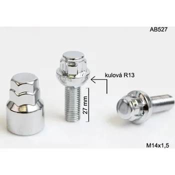 Šroubek na kolo BLOCKY Bezpečnostní šrouby M-BLOCKY M14x1,50x27mm, koule R13, klíč 17/19