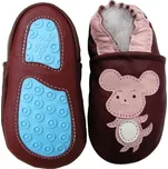 CAROZOO Kožené capáčky s gumovou podrážkou kočka a myš 2-3 roky Červená 24,5