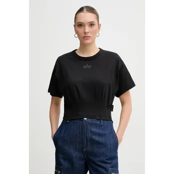 Bavlněné tričko Alpha Industries Waisted 148070 černá 99X, vel. L
