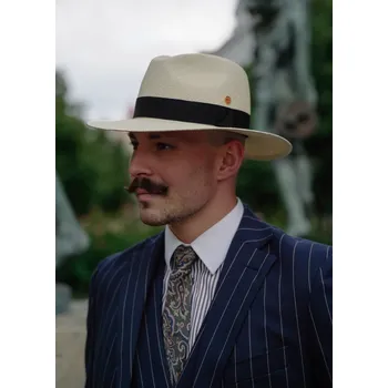 Klobouk Luxusní panamský klobouk Fedora s tmavě modrou stuhou - Mayser Gedeon - UV faktor 80 Velikost: 61 cm (XL)