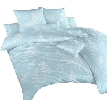 Povlečení DADKA VRACOV Kapradí bílé/světle modré 140 x 200, 70 x 90 cm zipový uzávěr