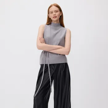 Dámský svetr Reserved - Žerzejový top s vázáním - světle šedá - 017GH-09M - 017GH-09M-S