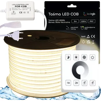 LED páska SADA LED COB pásek 230V 15m 4000K BÍLÁ NEUTRÁLNÍ NAPÁJECÍ ZDROJ DÁLKOVÝ OVLADAČ RF