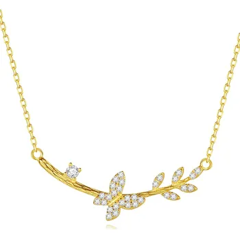 Náhrdelník Pozlacený stříbrný náhrdelník s větvičkou a motýlem - Meucci SYN039