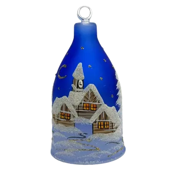 Vánoční dekorace Skleněný zvonek modrý malovaný, úzký