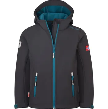 DĚTSKÁ ZATEPLENÁ SOFTSHELLOVÁ BUNDA TROLLKIDS TROLLFJORD, BLACK / PETROL Velikost: 152