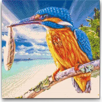 Diamantové malování Diamantové malování - Ledňáček s kořistí Velikost: 50x50cm, Rámování: Pouze srolované plátno, Diamanty: Čtvercové