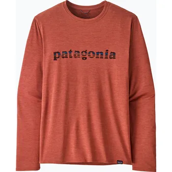 Pánské tričko Longsleeve Patagonia Cap Cool Daily Graphic Shirt '73 text logo / potters red x-dye