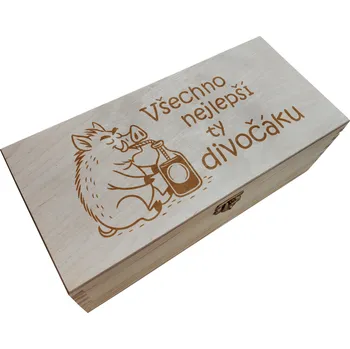Dárková krabička Wood engraved Dřevěná krabička všechno nejlepší ty divočáku Velikost krabičky: Krabička krátká