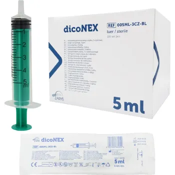 Injekční stříkačka Zarys dicoNEX injekční 3-dílné sterilní stříkačky 5ml, 100ks