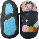 CAROZOO Kožené capáčky s gumovou podrážkou housenka 6-12 měsíců Modrá 19,5